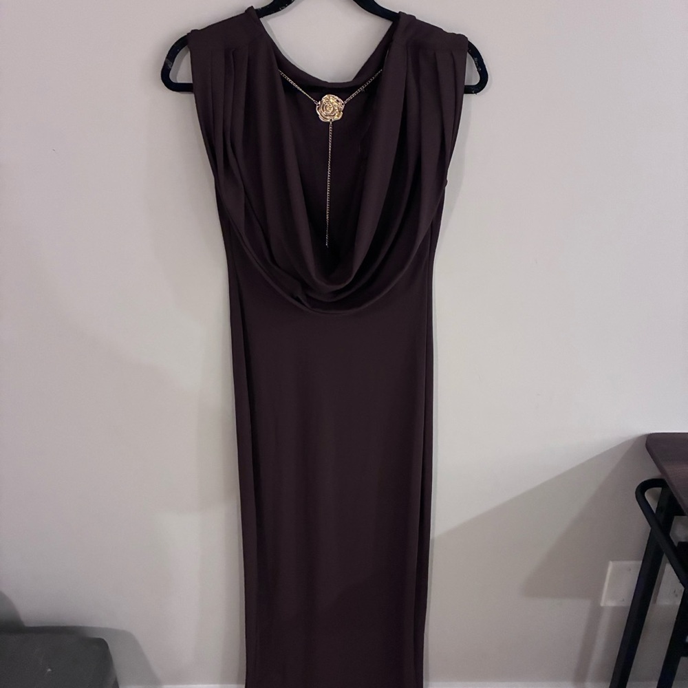 Zara Chocolate Brown Flower Chain Open Back‎ Dress NWT - Picture 6 of 8